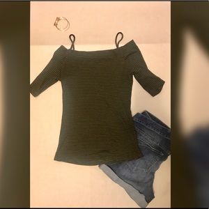 Green & black striped top